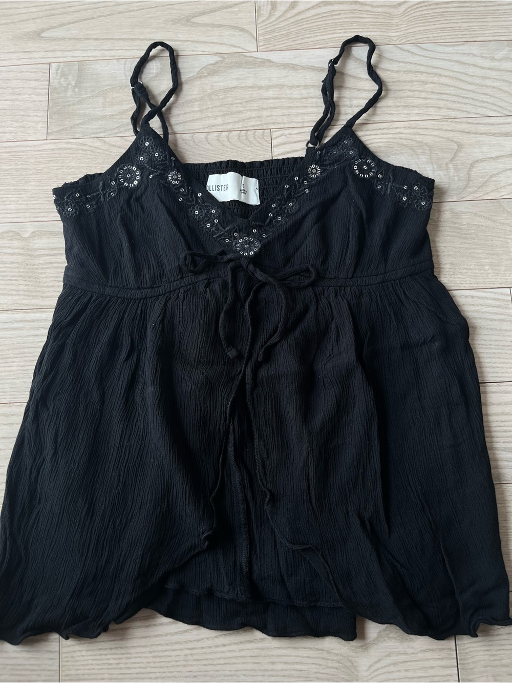 Hollister Black Embroidered Babydoll Top